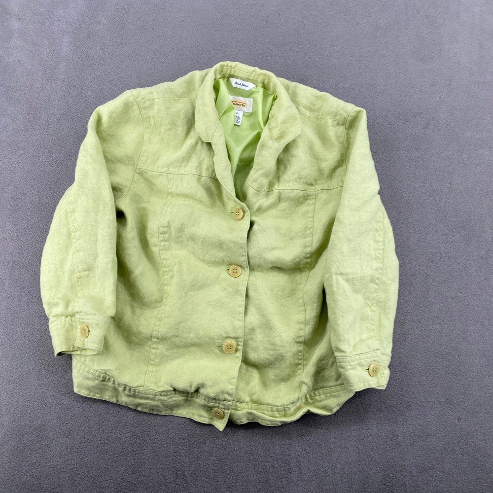 Talbots Womens Irish Linen Jacket Lime Green Button Front Size 6 5517